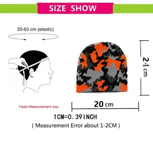 Women's warm knitted beanie with size chart for 55-63cm head circumference and 24x20cm size