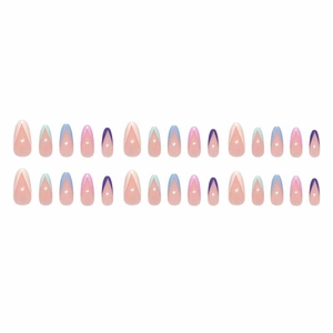 French gradient almond press on nails with colorful pastel macaron hues set of 24 pieces