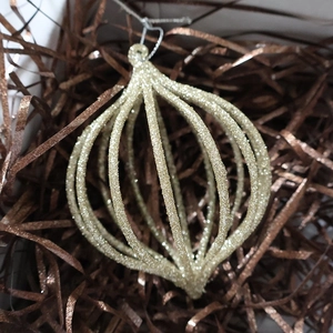 Glittery champagne gold hollow lantern bauble hanging ornament for Christmas tree decor