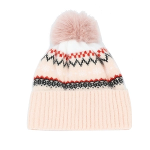 Detailed knit texture and soft faux fur pom-pom on this warm Fair Isle winter hat