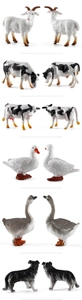 Detailed realistic farm animal toy models including goats, cows, ducks, and geese
