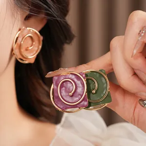 Vintage square spray-painted earrings with golden spiral texture in multiple colors