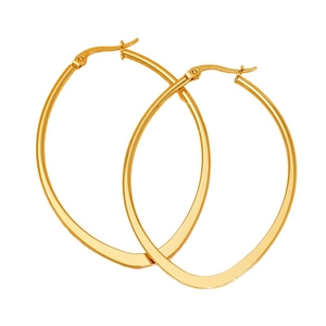 Minimalist 18K gold plated titanium steel oval hoop earrings with shiny flat metal texture