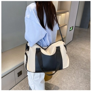 Large capacity sports gym bag with dry-wet separation in stylish black and white contrast