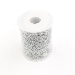 Silver square cross chain on a white plastic spool for DIY jewelry making and crafts