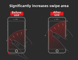 Diagram showing expanded touchscreen reach area using the metal phone ring holder grip