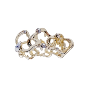 Golden irregular hollow metal hair claw clip with rhinestones for high ponytail