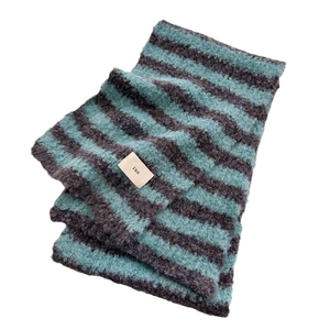Chic color block wool knit scarf with teal and brown stripes for winter warmth