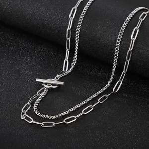 Layered Necklace Stainless Steel Paperclip Cuban Chain With OT Toggle Clasp Hip Hop Trendy Jewelry For Men Women