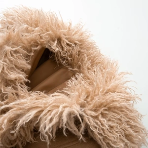Winter faux fur patchwork faux suede slim coat in beige featuring warm plush texture
