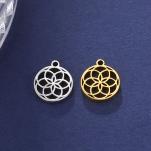 Polished hollow six-petal flower pendants in gold and silver finish for DIY jewelry