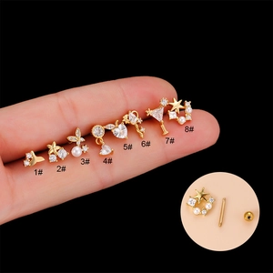 Zircon Artificial Pearl Helix Piercing Stud Earrings With Stainless Steel Post Copper Base Screw Ball Back Sweet Jewelry