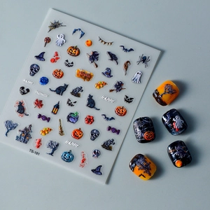 5D-geprägte Halloween-Nagelaufkleber mit Kürbissen und Geistern, Modell TS-181