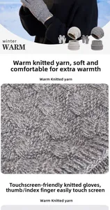 Détail de l'ensemble en tricot gris montrant la texture laine et gants tactiles