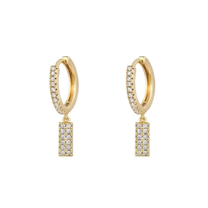 Elegant gold earrings featuring micro-paved crystal hoops and rectangular drop pendants