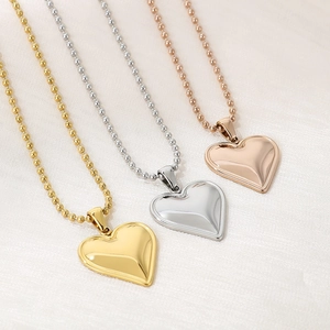Heart Pendant Necklace Stainless Steel 3D Puffy Love Shape Minimalist Bead Chain Fashion Jewelry For Women