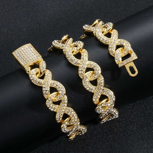 Iced out gold infinity link Cuban chain necklace with sparkling rhinestones for men