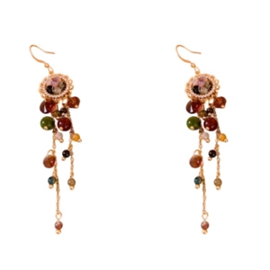 Vintage bohemian flower tassel earrings with colorful beads and gold hooks for women