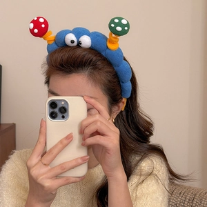 Cerchietto divertente in peluche con occhi grandi e funghi a molla per capelli donna
