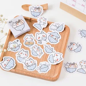 Kawaii Cartoon Cat In Bowl Hand Drawn Stickers For Scrapbooking DIY Journal Album Decorative Adhesive Sealing Decals