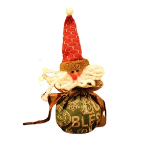 Weihnachts-Nikolausbeutel mit Kordelzug, goldener Bless-Aufschrift und Strickdetails