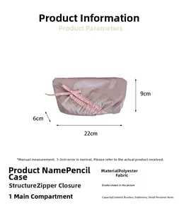 Pink aesthetic bow pencil case featuring large capacity dimensions 22x9x6cm for stationery
