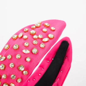Elegant rose pink baroque headband with handmade crystal rhinestones and wide knotted fabric