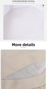 Detail view of breathable mesh lining and stitching on a wide brim outdoor sun hat