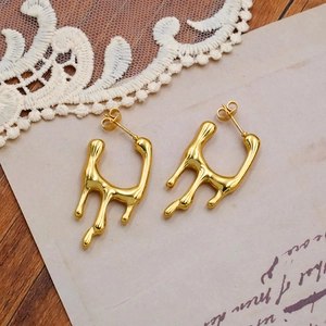 Lava Texture Fluid Geometric Earrings For Women Stainless Steel Minimalist Liquid Metal Gold Drop Earrings Fashion Jewelry