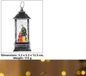 Detail of Christmas lantern snow globe with Nativity scene and 5.2x12.5cm dimensions
