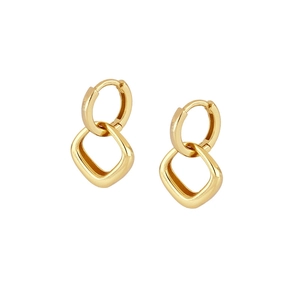 Minimalist gold geometric earrings with square pendants and polished metallic finish