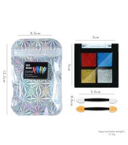 Detailed size chart for 4-color solid chrome nail powder set with dimensions and weight