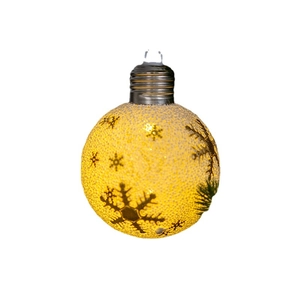Luminous LED Christmas ball ornament with golden snowflake pattern and warm yellow light