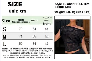 Guide des tailles pour haut en dentelle avec mesures en cm pour les tailles S, M et L