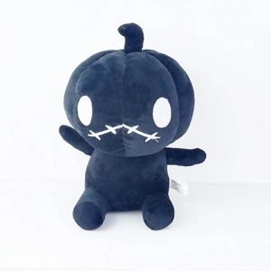 Cute black plush pumpkin stuffed doll with white round eyes for Halloween gift