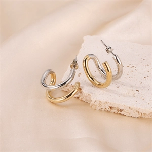 Fashionable U-shape gold and silver spiral earrings made of premium stainless steel