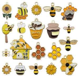 Bee Sunflower Enamel Charms Zinc Alloy Pendants For DIY Jewelry Making Bracelet Necklace Accessories Insect Honeycomb