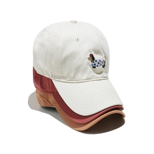 Three-piece set of embroidered cotton baseball caps in white, maroon, and khaki tones