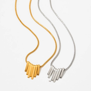 Minimalist fringe fan pendant necklace in gold and silver finish with sleek snake chain