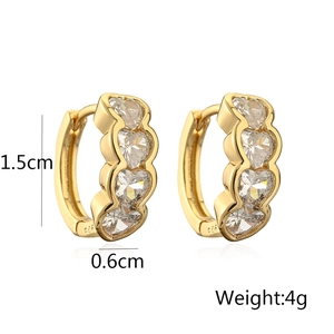 Detail of 1.5cm gold-plated heart hoop earrings with three zircon stones and 925 silver mark