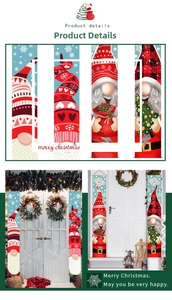 Detailed view of Christmas gnome door banners featuring festive red and green holiday patterns