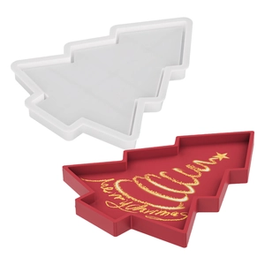 Christmas tree shaped silicone mold for DIY resin snack tray with Merry Christmas text