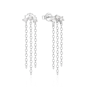 Detail of S925 sterling silver tassel earrings with sparkling marquise cut cubic zirconia