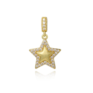 Elegant gold star pendant with sparkling pavé crystals and polished center on white background