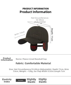 Detailed size chart for winter baseball cap with ear flaps and SPORT embroidery details