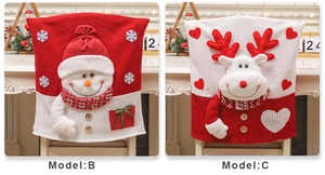 Detail of Model B snowman and Model C reindeer Christmas chair covers with 3D applique