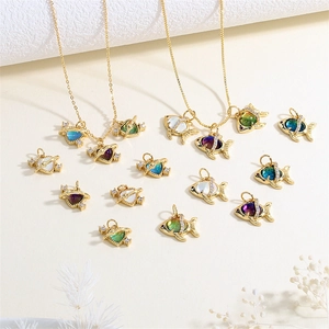 DIY Charms Pendants Gold Plated Copper Goldfish Heart Planet Shape Zircon Crystal Inlay For Jewelry Making Necklace Accessories