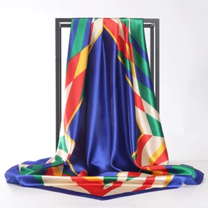 Foulard Carré Pour Femmes Satin Satin Synthétique Imprimé Géométrique Mode OL Professionnel Écharpe Cheveux Léger