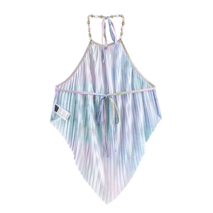 Haut dos nu Y2K à licou avec dégradé tie-dye violet bleu et détails de perles