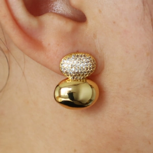 Geometric Oval Stud Earrings Women Copper 18K Gold Plated Zircon Pave Imitation Artificial Pearl Simple Fashion Commuting Jewelry